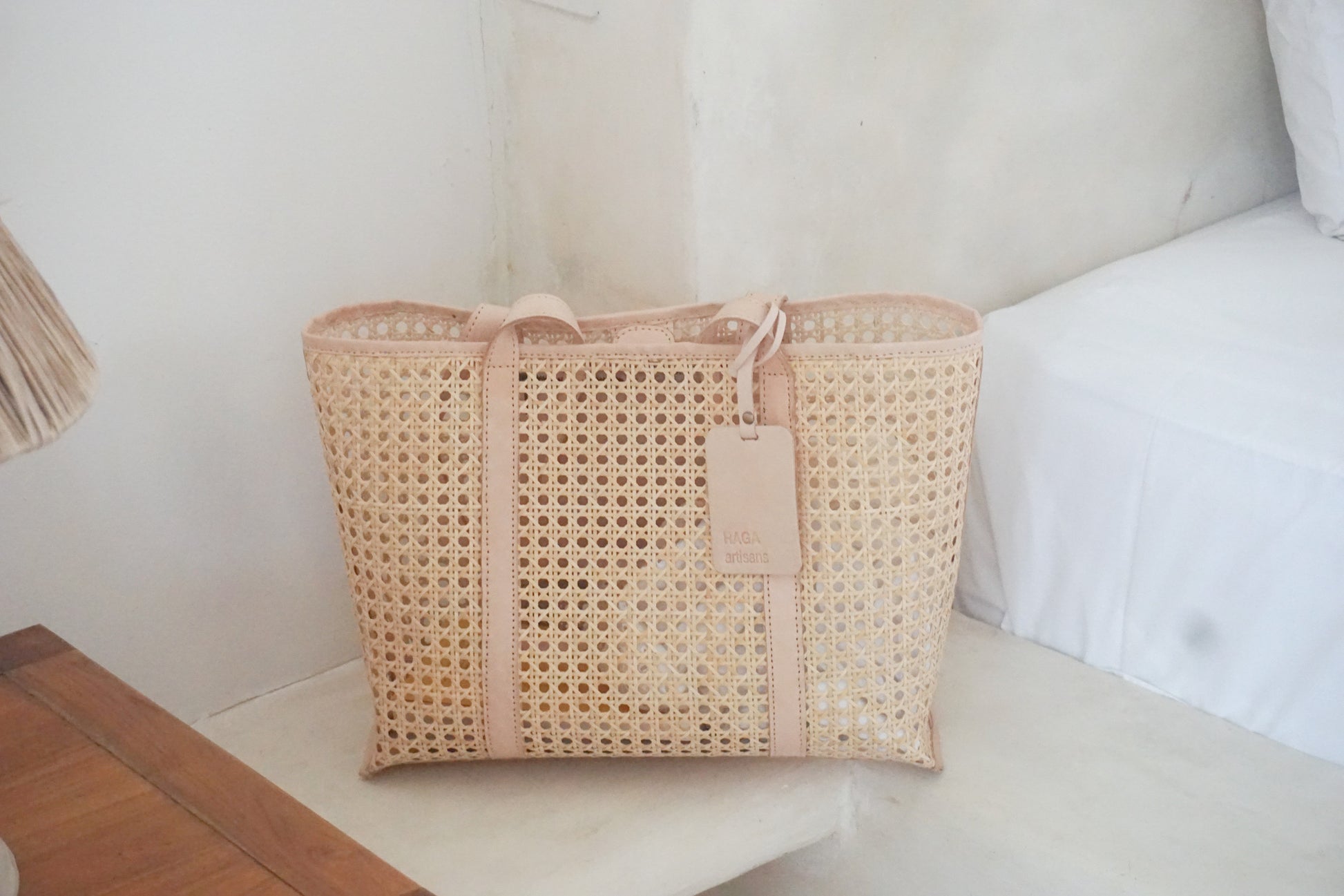 rattan handbag, real leather, straw bag