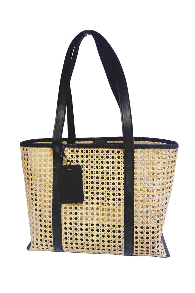 rattan handbag, real leather, straw bag