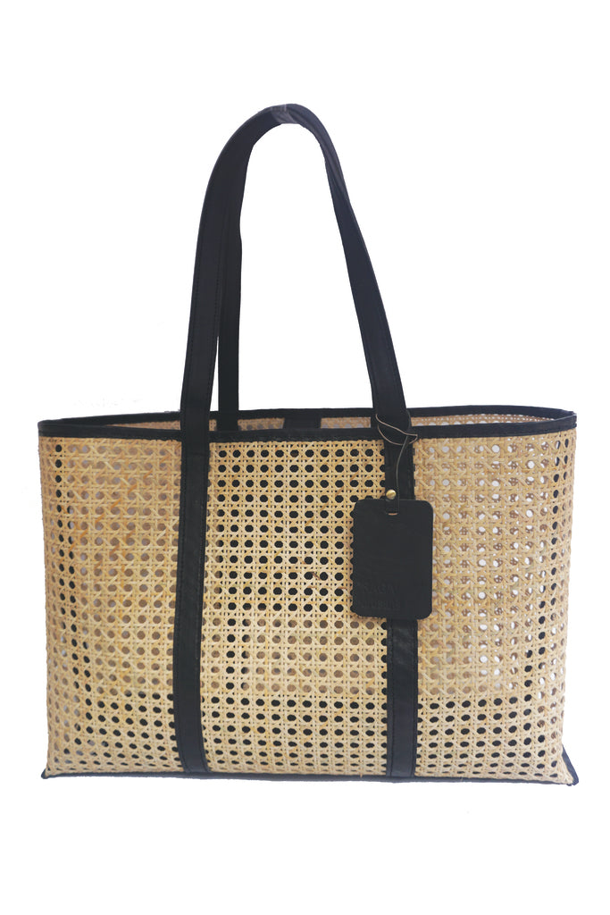 rattan handbag, real leather, straw bag